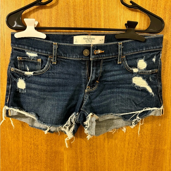 Abercrombie & Fitch Pants - Vintage Abercrombie & Fitch Women's Dark Blue Distressed Jean Shorts